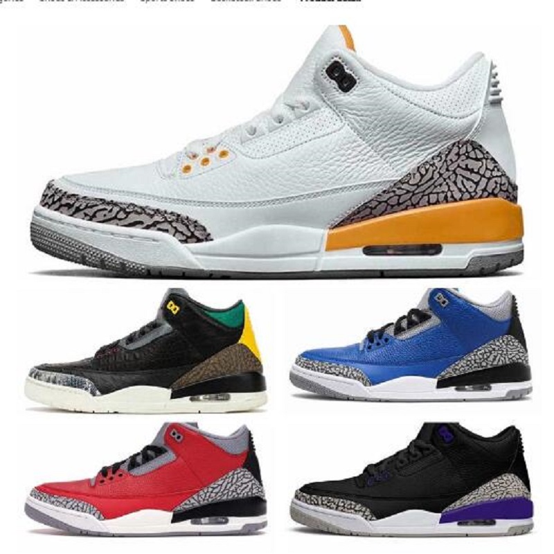

2022 Jumpman 3 Court Purple Red Cement Mens Basketball Shoes 3s Varsity Royal UNC 3 Laser Orange DNM Mocha Mens Trainers Sneakers Shoe, #19