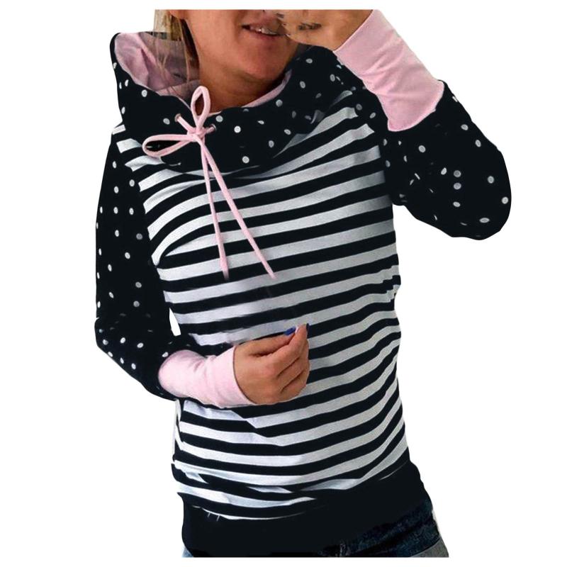 

Women' Hoodies & Sweatshirts Drawstring Turtleneck Women Winter Fashion Long Sleeve Hooded Casual Striped Print Female Pullovers Tops, White
