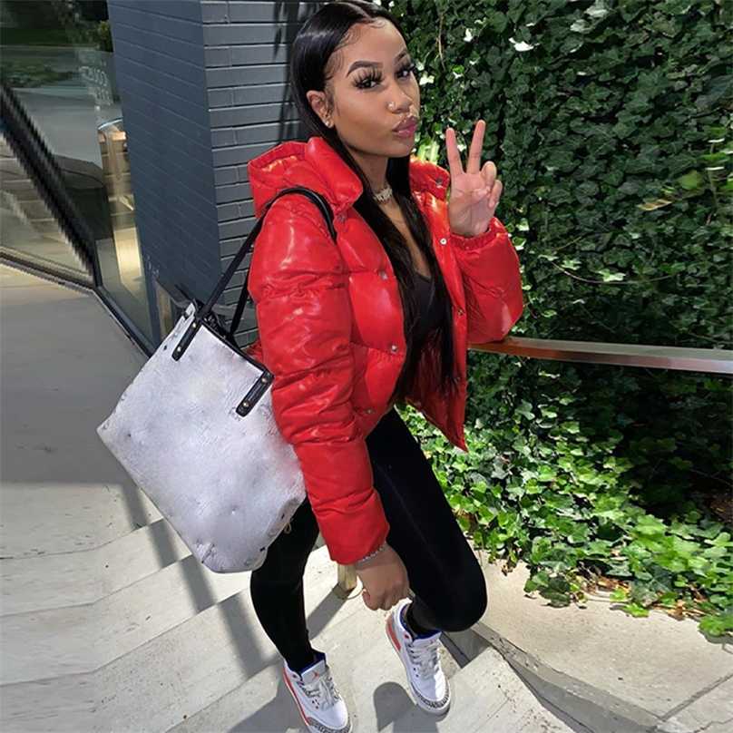 

Cropped Puffer Jacket Winter Clothes Women Hooded Warm Parkas Fashion Sexy Short Black Thick Down Bubble Coats Korean Style 211018, Red