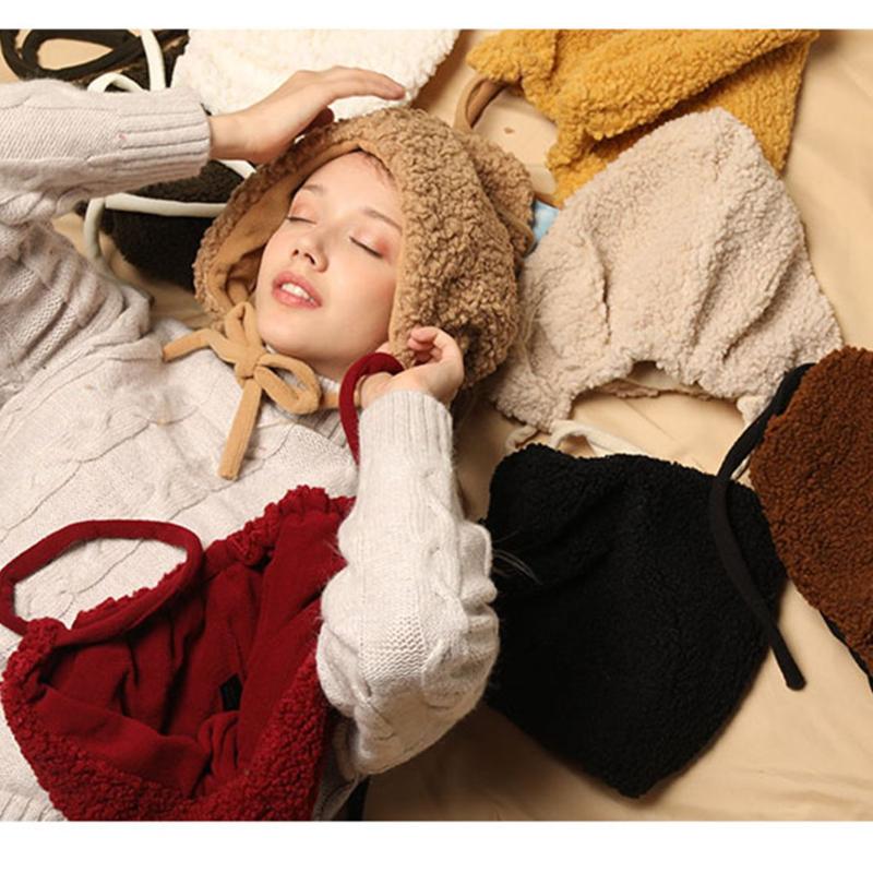 

Berets Lei Feng Hat Female Plush Warm All-Match Casual Winter Baotou Plus Velvet Ear Protection Trend Pure Color Simple Skin-friendly, Black