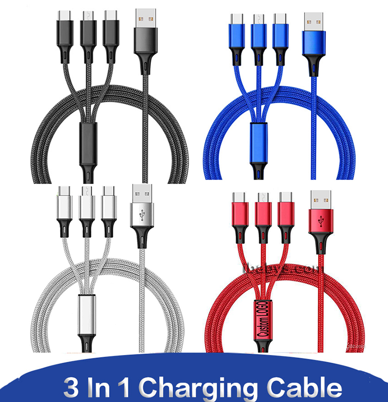 

3 in 1 Data Line For Android phone Type-c Mobile Phone Multi-function Usb One Dragging Three Data Charge Cable, Red