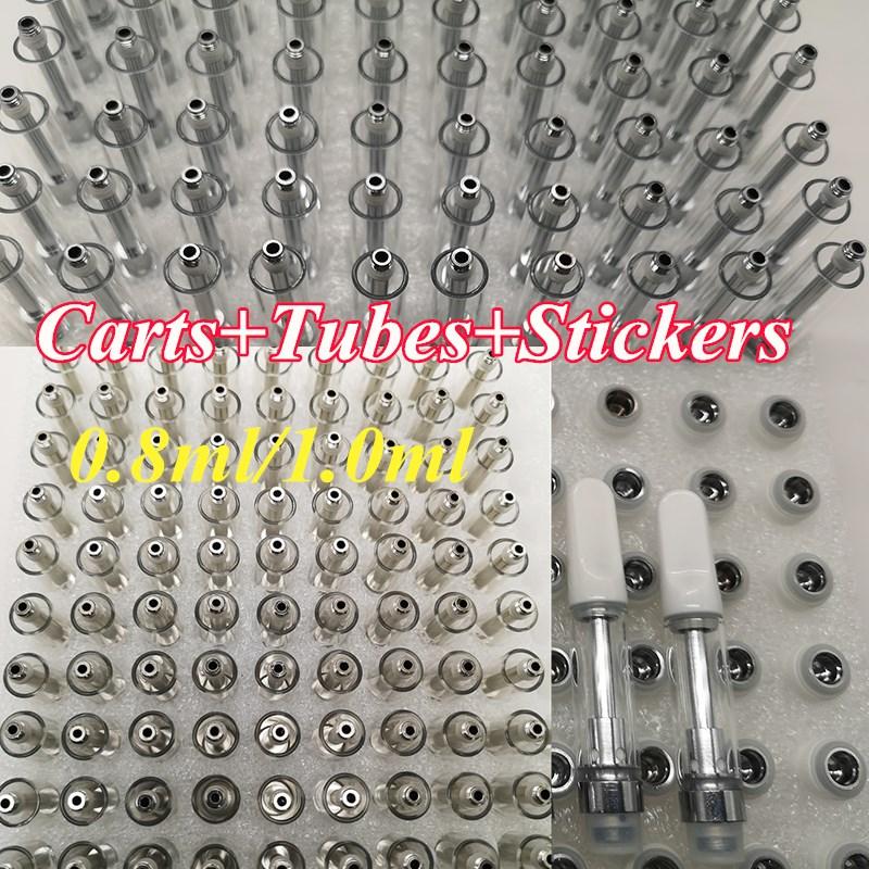 

Vape Cartridges Small Packaging Box 0.8ml 1.0ml Atomizers Glass Tanks Empty Vape Pen Atomizers intake 2.0mm*4 with White PVC Tubes+ Stickers