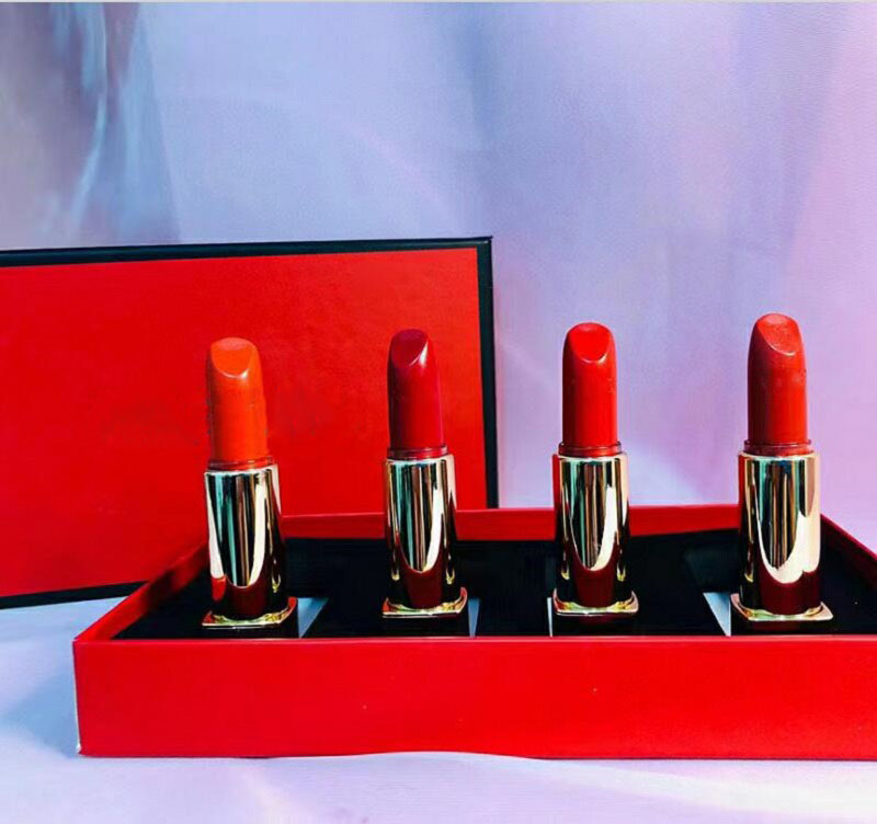 

Lip Makeup Single Matte 4ps/set Lipstick Natural Long Lasting Creme Rouge Lipsticks Waterproof Lipgloss Cosmetics, Mixed color with logo