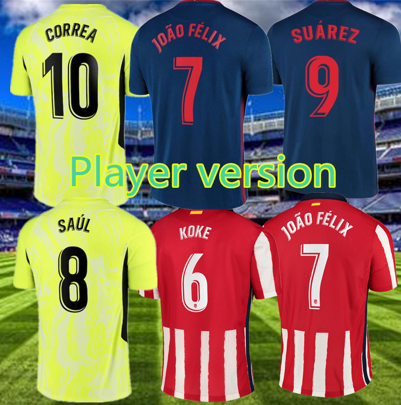 

Player version 20 21 Suarez Soccer Jerseys 2020 2021 JOAO FELIX SAUL MORATA DIEGO COSTA home away Football Shirt adult, Black;yellow