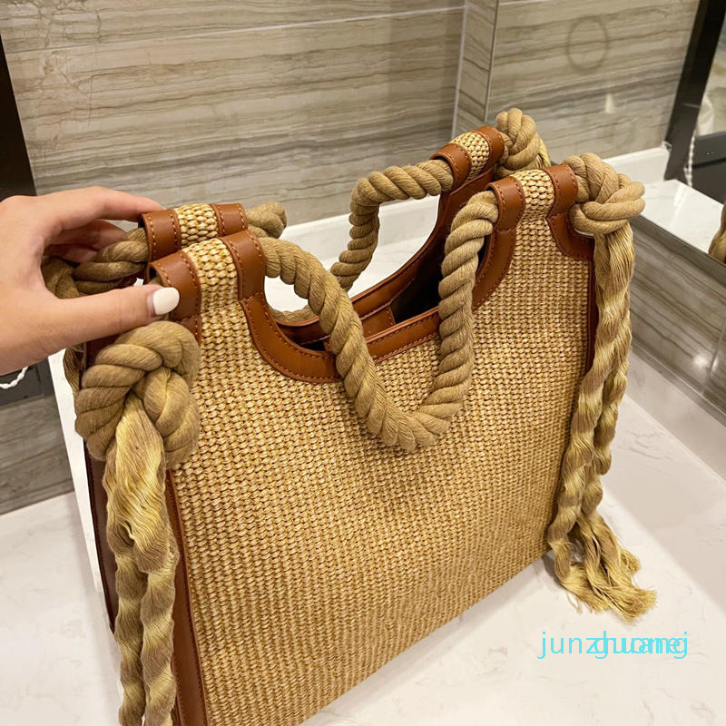

Designer- Female luxury handbag designer beach bag canvas shopping bags fashion knitting big handbags wallet 3202, Beige