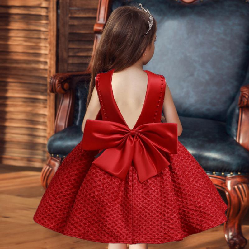 

Girl's Dresses Ceremony Backless Bowknot Dress For Girl Party Wedding Flower Summer Clothes Birthday Princess Kids Vestidos Custumes, Red;yellow