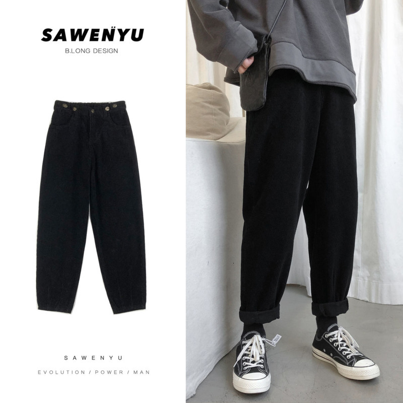 

2021 New Winter Thicken Corduroy Men's Fashion Retro Casual Pants Men Streetwear Wild Loose Hip-hop Straight Trousers Mens -2xl Pk6b, Khaki
