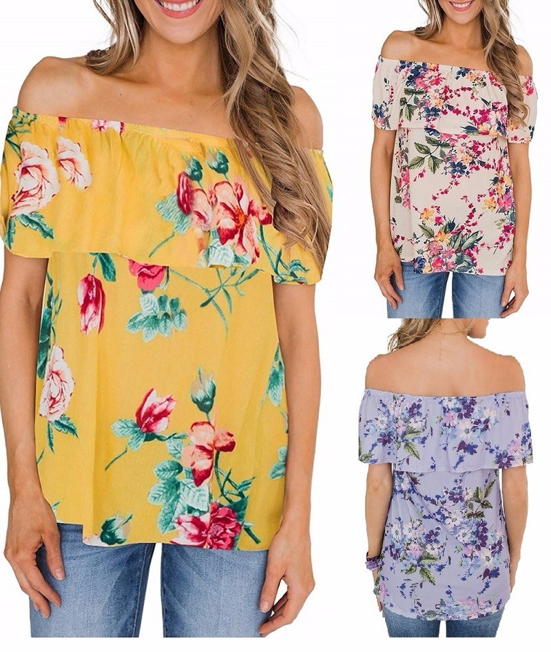 

2021 Fashion Casual t Shirt Camiseta Feminina Tee Haut Femme Summer New Printed Shoulder Short Sleeve Top Women T-shirt 4nkl, Apricot