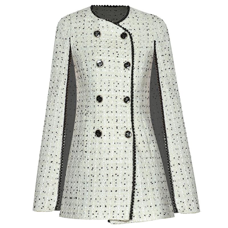 

Women's Trench Coats Runway Spring Autumn Designer High Quality Fashion Party Vintage Elegant Cape Coat Button Tweed Windbreaker, Tan;black
