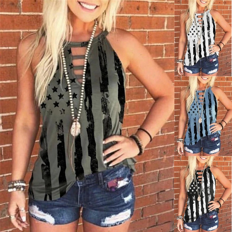

2021 New Mulheres Sem Mangas Impresso Camis Sexy Oco Para Fora o Pescoo Colete Tanques Meninas Vero Praia Frias Camisetas Plus Size -5xl Ra, Black
