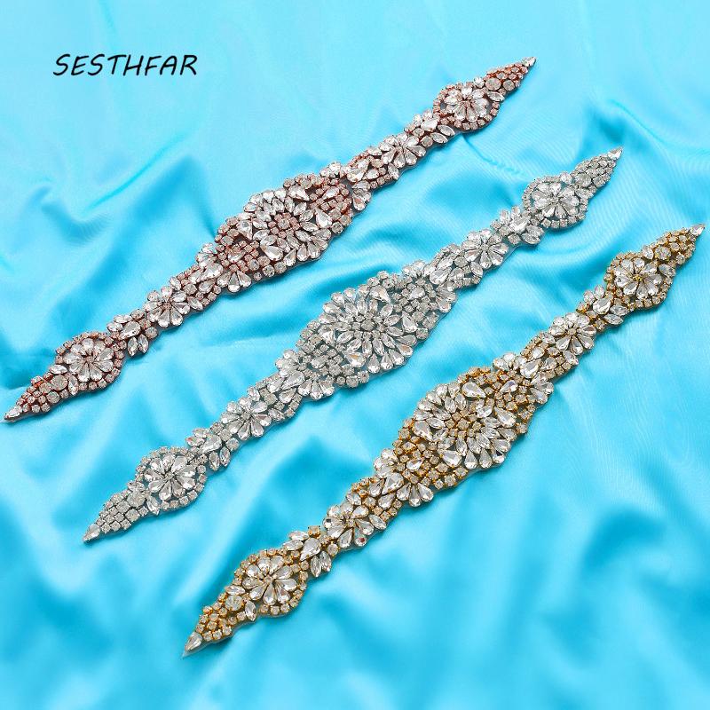 

Wedding Sashes SESTHFAR Rhinestone Appliques For Crystal Belt Rose Gold Beads Sew On Bridal Accessories