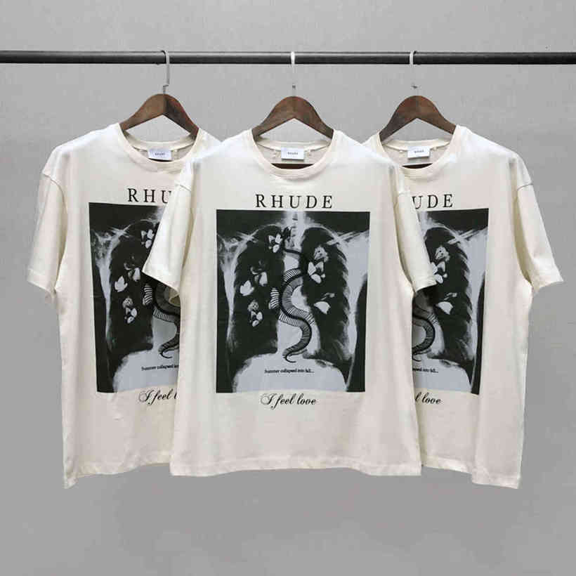 

Best quality X-Ray Skelet Flower Print T-shirts Rhude Women Men Casual Cato Oversized Heavy Dust Tea, Beige