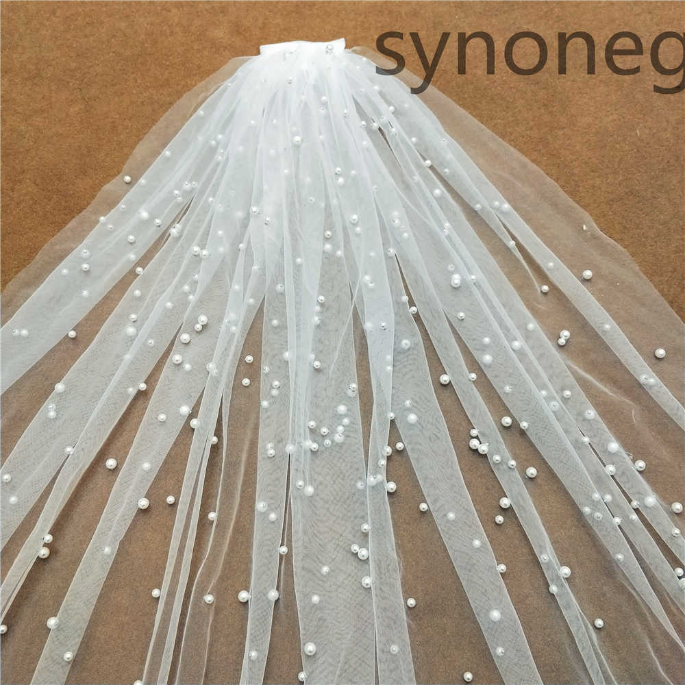 

White/Ivory Bridal Veil With Comb One Layer Cathedral Royal Pearl Wedding Veil X0726, Slivery;golden