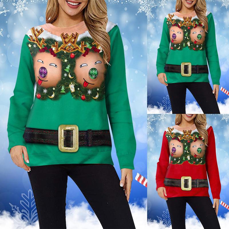 

Women's Hoodies & Sweatshirts Christmas Top Shirts Print Long-sleeved O Neck Warm Casual Winter Blouse Pullover, Black