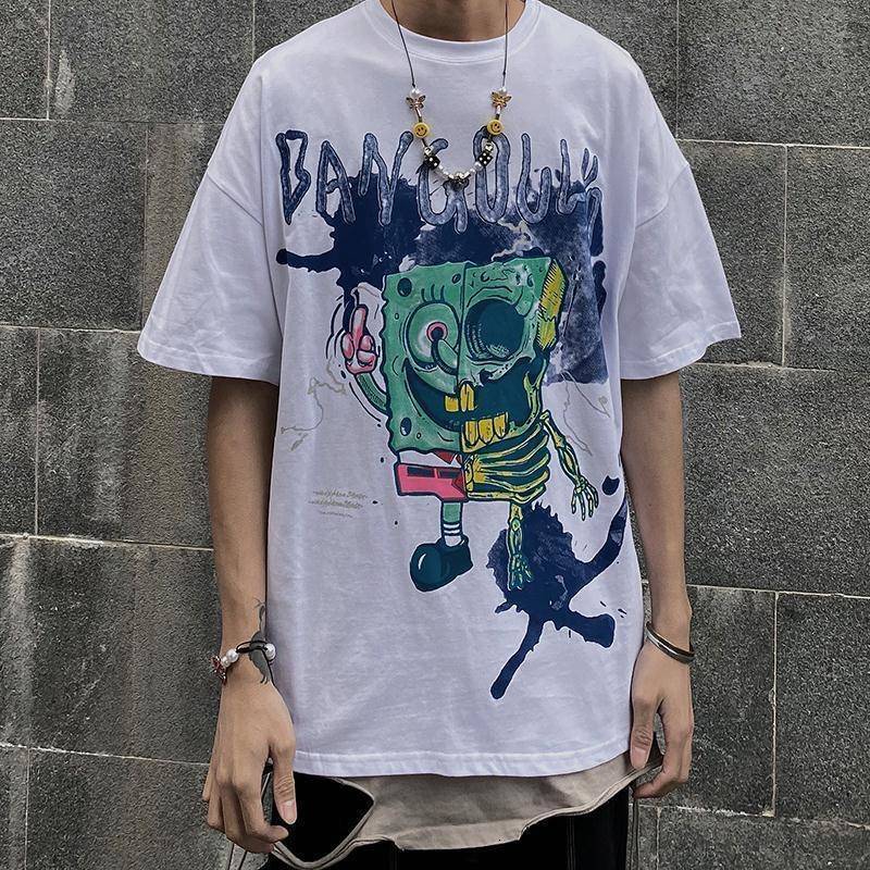 

2021 New Manga Curta Camisa Moda De Alta Rua t Legal Japo Tshirt Masculino Rx5c