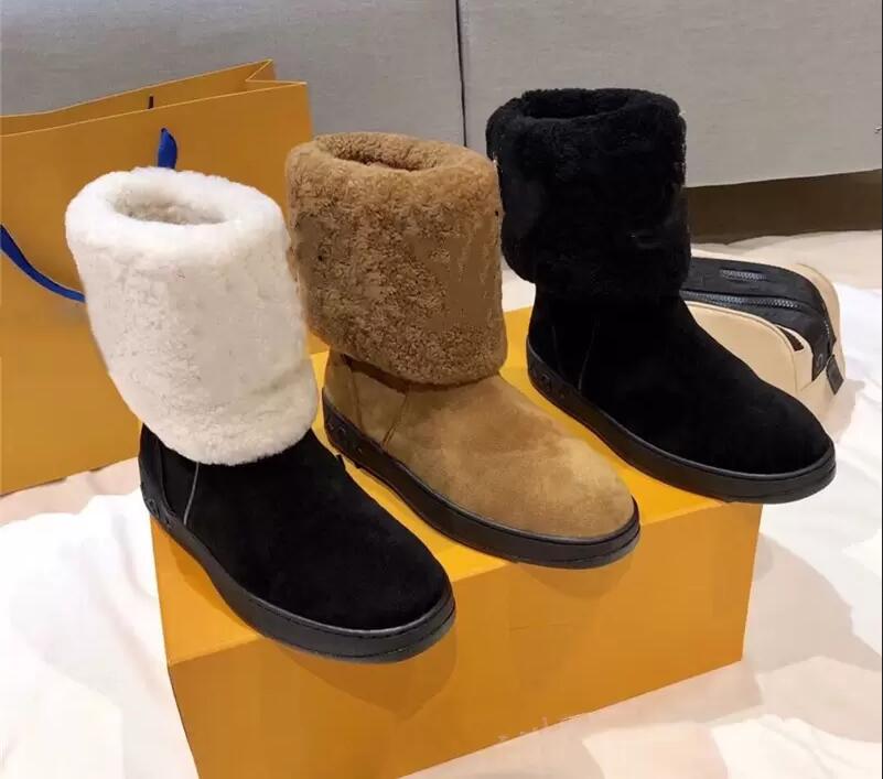 

2021 designers snow boots women fashion soft leather flat girls casual winter brown shoe with fur half boot black size 35-41, Boxes