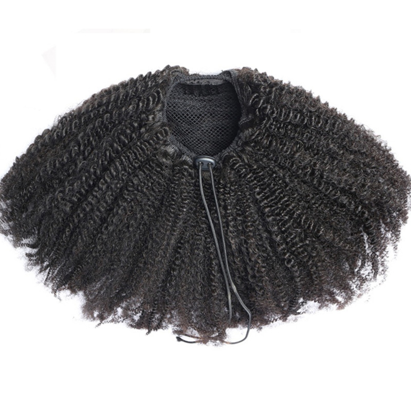 Clip d'extension de queue de queue de cheval de poils humains africains dans les bouffées naturelles Afro Bouffre de cordon bouclé perruque 100g