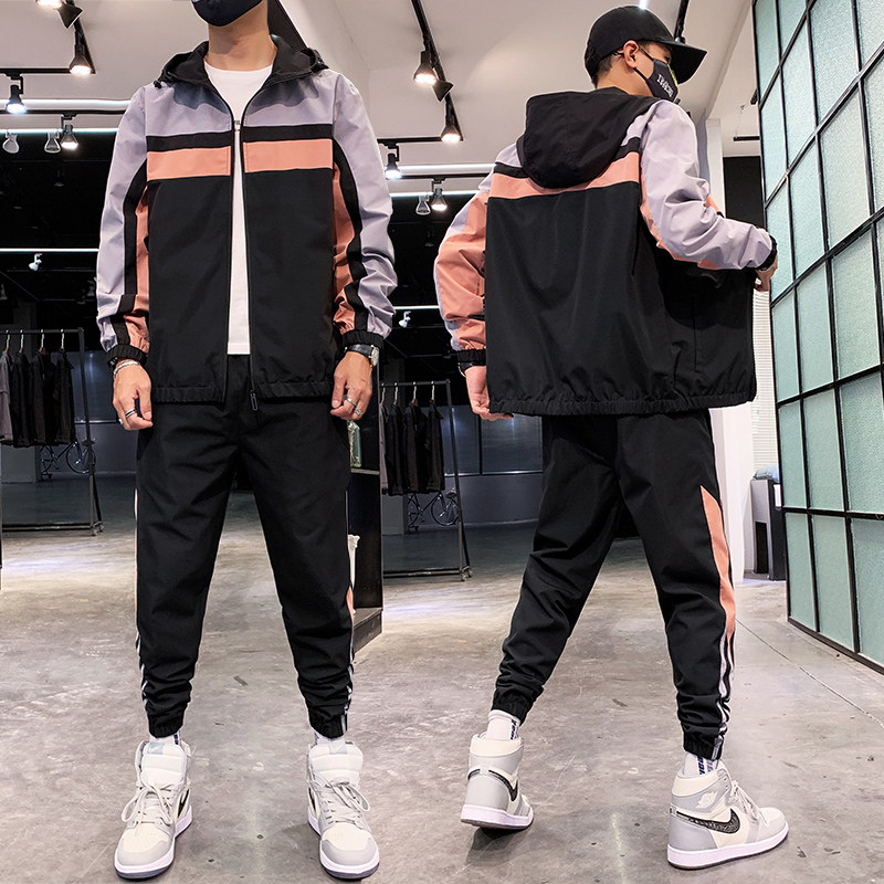 

Men Hip Hop Tracksuit Set New Fashion Streetwear Sweatsuits Male 2 Piece Set Hoodies Sweatpants Printed Track Suit, Gray
