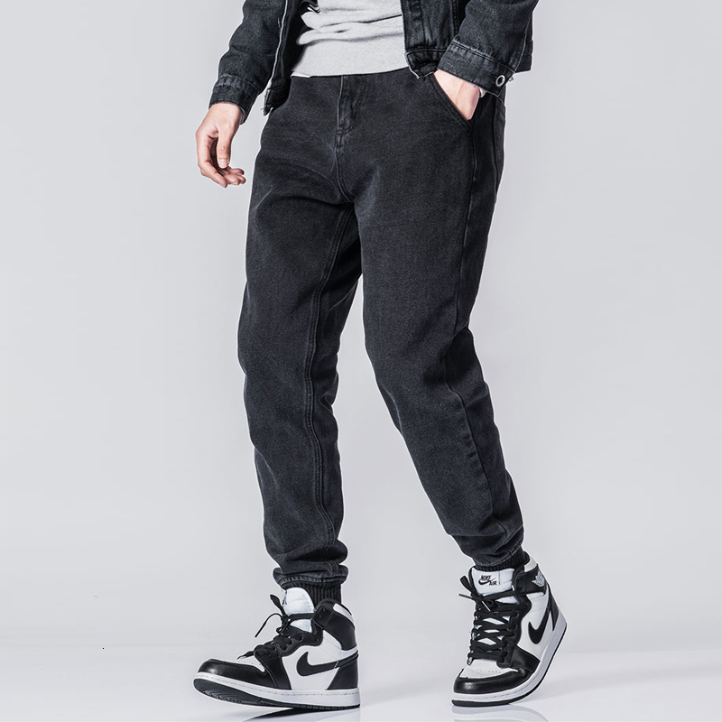 

2021 New Estilo Japons Moda Do Vintage Preto Emendados Designer Denim Harm Calas Brim Dos Homens De Carga O3o6, Black