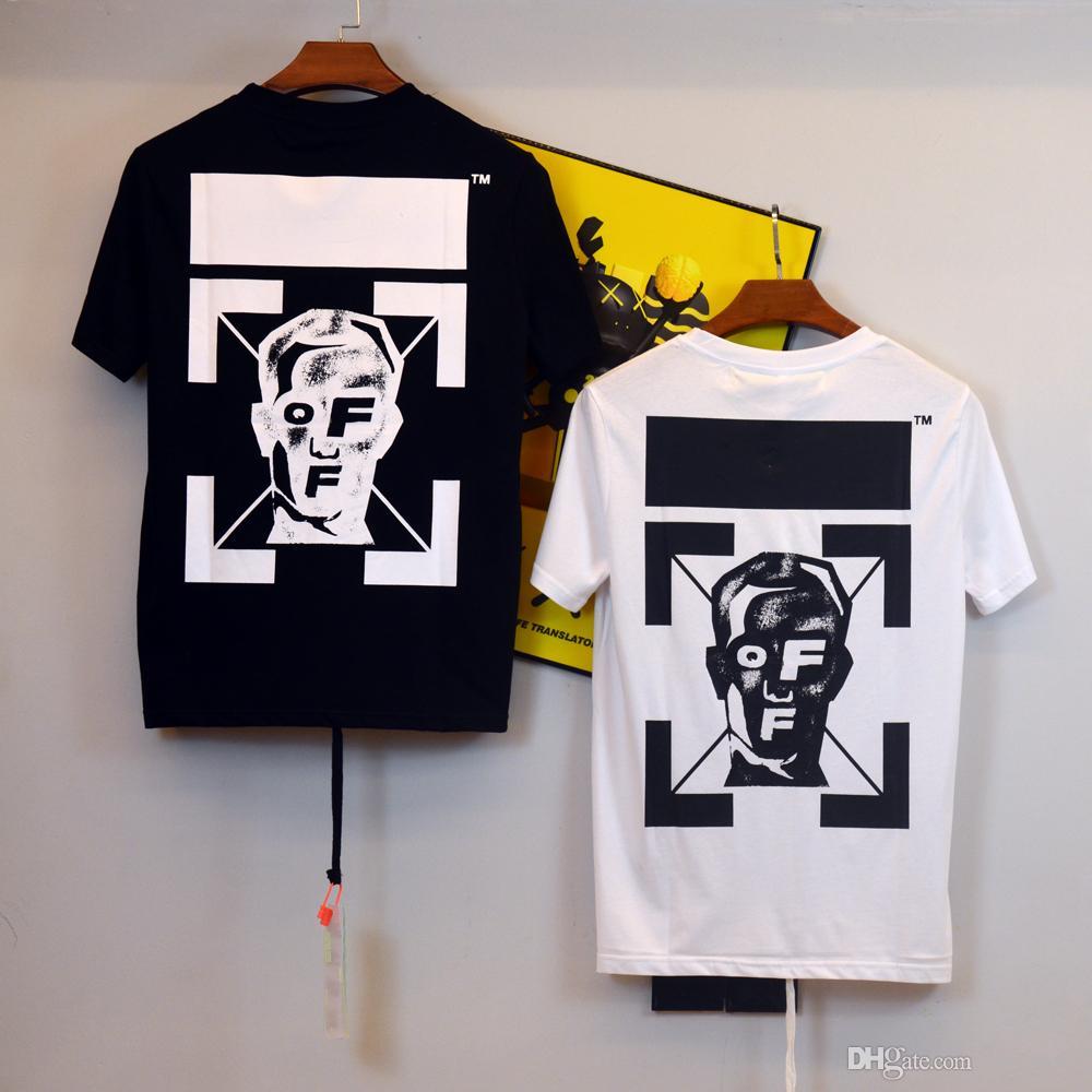 

Short sleeves black Off logo womens mans OW T Shirt white oversized designers print Cartoon abstract portrait and arrows fashion clothing, White;black