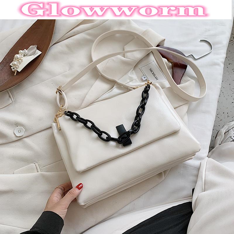 

Premium sense PU soft leather handbag 2021 new fashion women's designer chain one shoulder large capacity messenger tote bag, Black