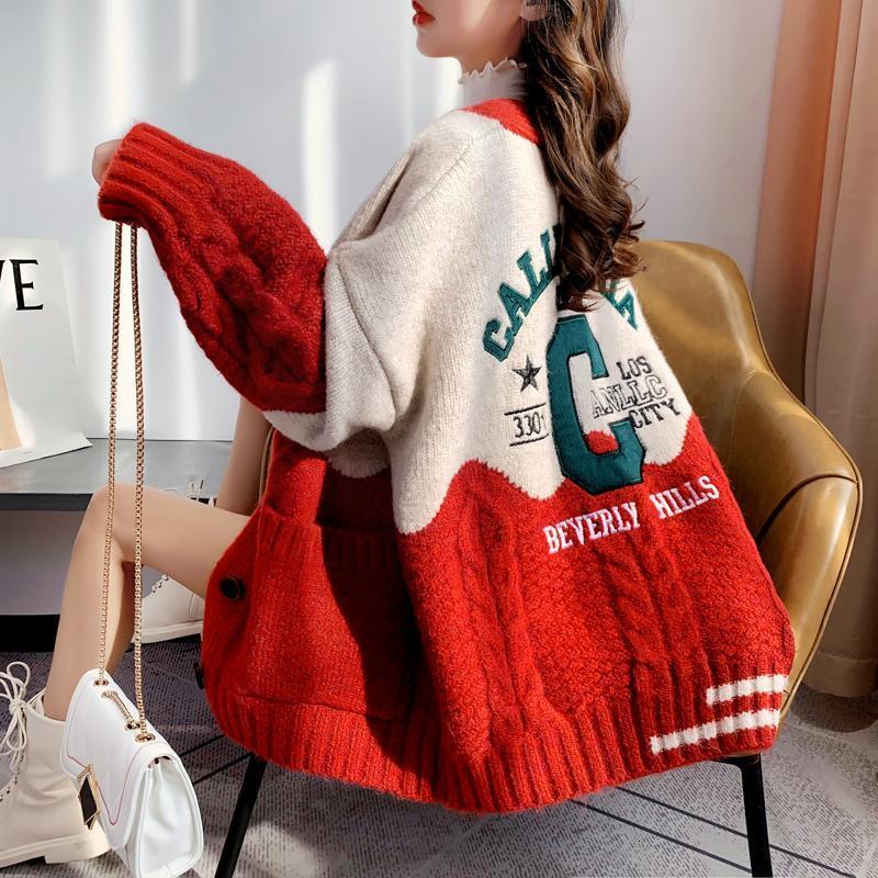 

2021 Plus Veet Autumn Winter New Cardigan Knitted Jacket Women Thick Woolen Style Sweater Acmq