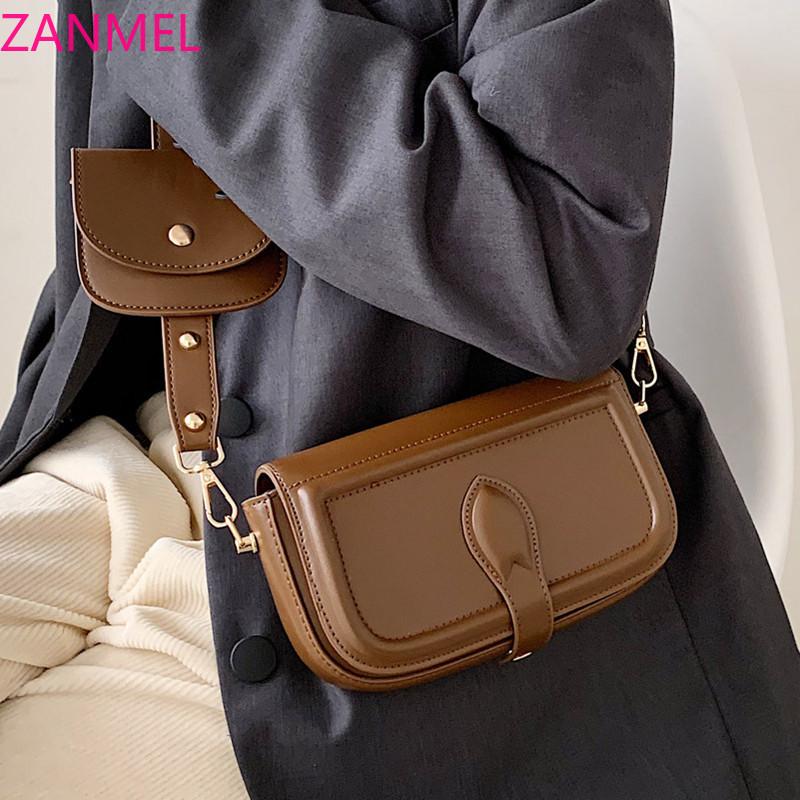 

Ladies Brand Retro Design Two In One Crossbody Bag High Quality Pure Color Simple Chain Bag Mini Pocket, Black