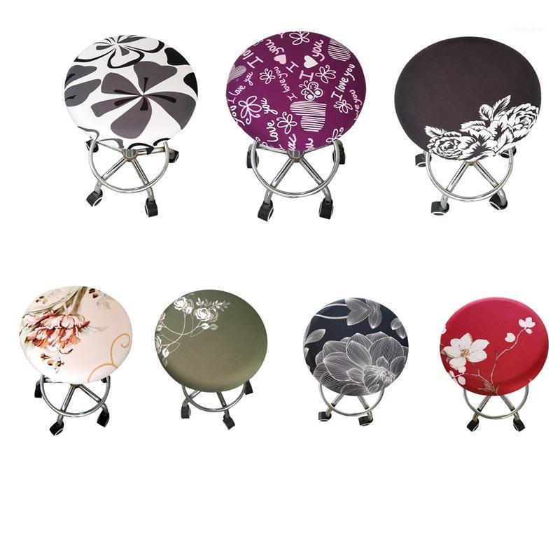 

Round Salon Bar Stool Slipcover Floral Printed Elastic Stretch Fabric Pub Barstool Cover Cushion Seat Protector Anti-dust 7color Chair