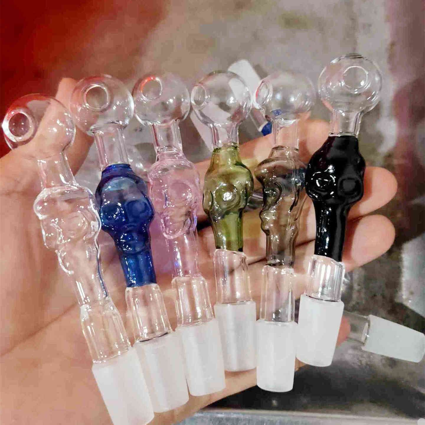 

wholesale glass smoke pipe oil burner pipes colorful pyrex skull creative hand pipe 14mm male joint oil rig banger nail