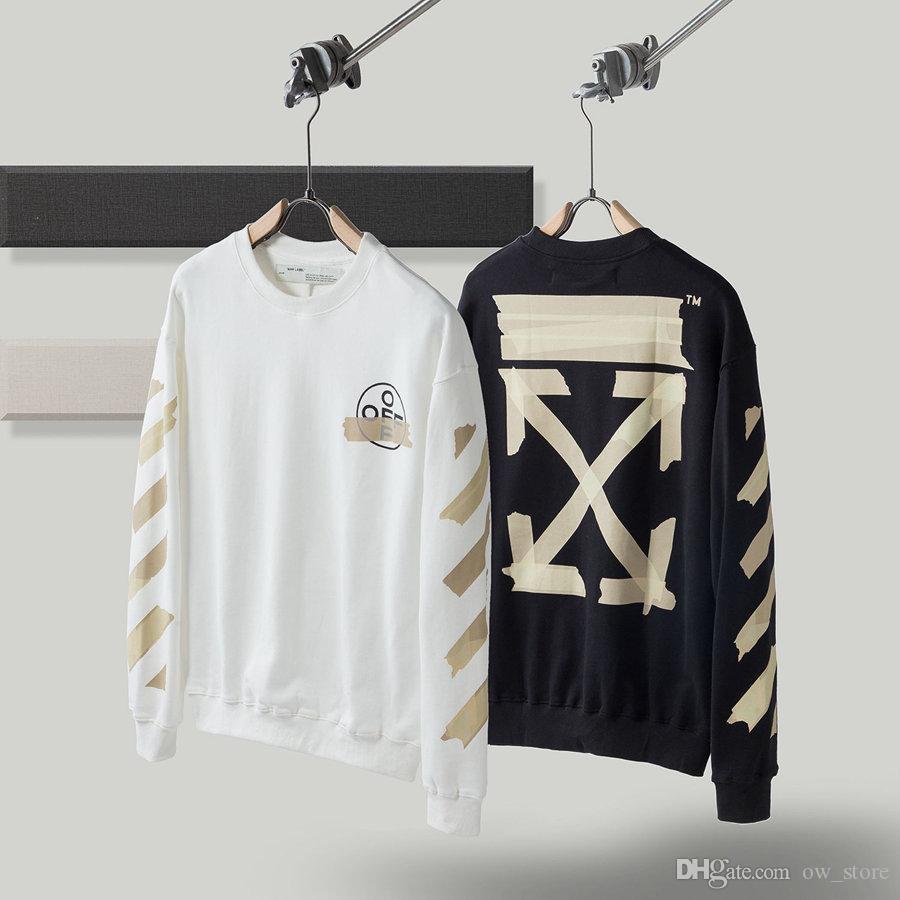 

Top quality Long sleeves sweatshirt OW black with golden printed tape arrows mans womans oversized OFF clothing Couple style white