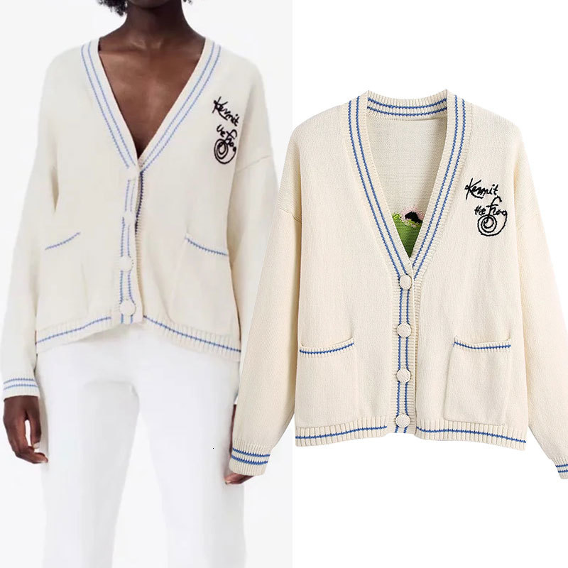 

women's sweaters za women's cardigans manual fashion shirt of cartoons embroidered with deep v manga cleavage crocheted vintage lo, White;black