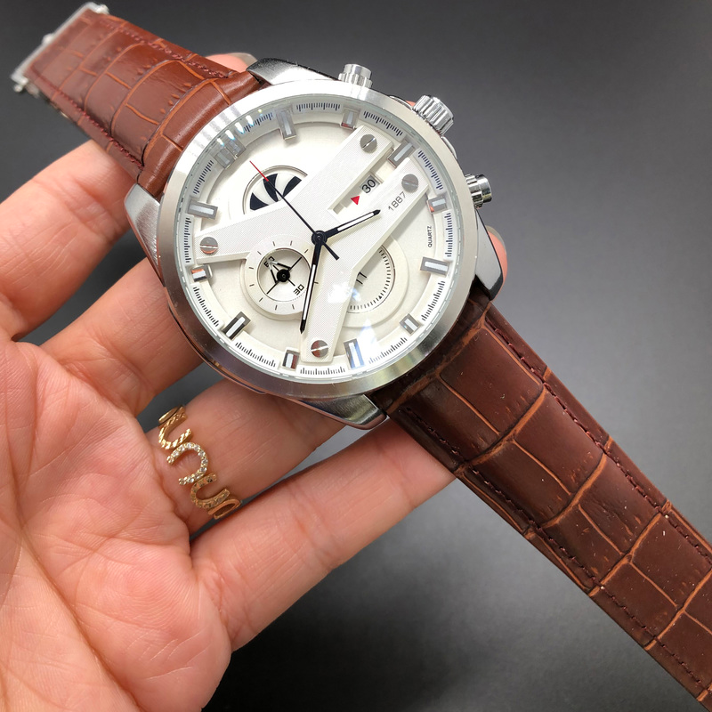 Hot Selling Men's Watch Fashion Quartz Automatic Leather Strap Diamond Dial Sunday Casual Sports Watches Men Best Gift-image-736661154