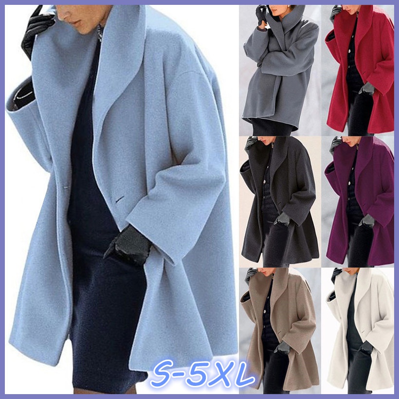 

Oversized Women Fashion Loose Woolen Coat Casual Solid Color Wool Blends, Black