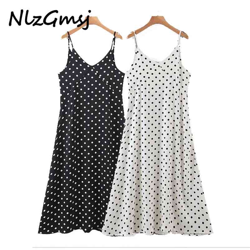 

Fashion Women Classic Dots Print Summer Long Dress Sleeveless V Neck Female Casual 05 210628, As picture