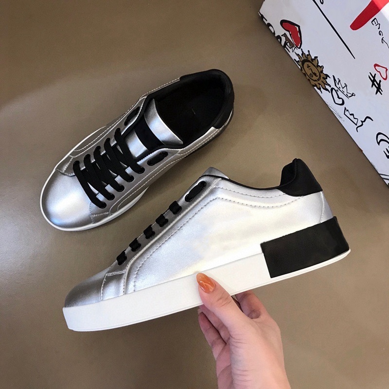 

2021 Italy Men Metallic Leather Sneakers Flat Laces Tennis Sneaker Bronze Silver Colors Mens Low Top Fashion Casual Shoes high quality