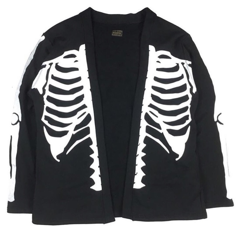

2021 New Cardigan Men Women Skeleton Ribs Skull Robe Best-quality Streetwear Clothing Kapital Jacket Z150, Black