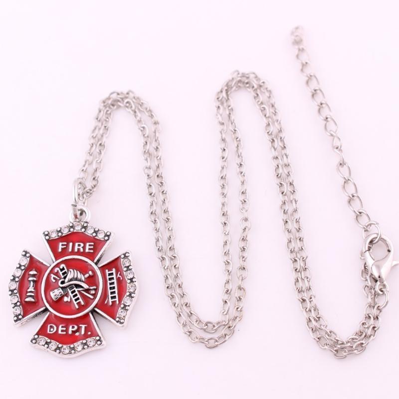 

Pendant Necklaces Arrival Antique Sliver Plated Metal Fire Dept Badge Professional Enamel Link Chain Necklace