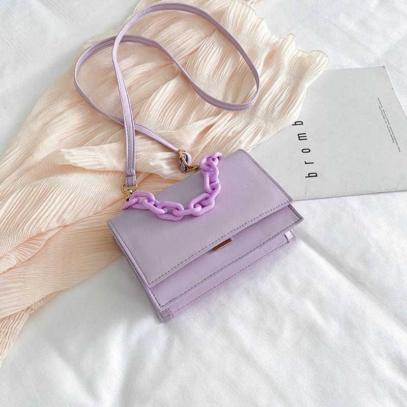 

Fashion Candy Crossbody Bag Women Acrylic Chain PU Envelope Shoulder Pouch Solid Color Lady Satchel Female Daily Shopping Bags, Purple
