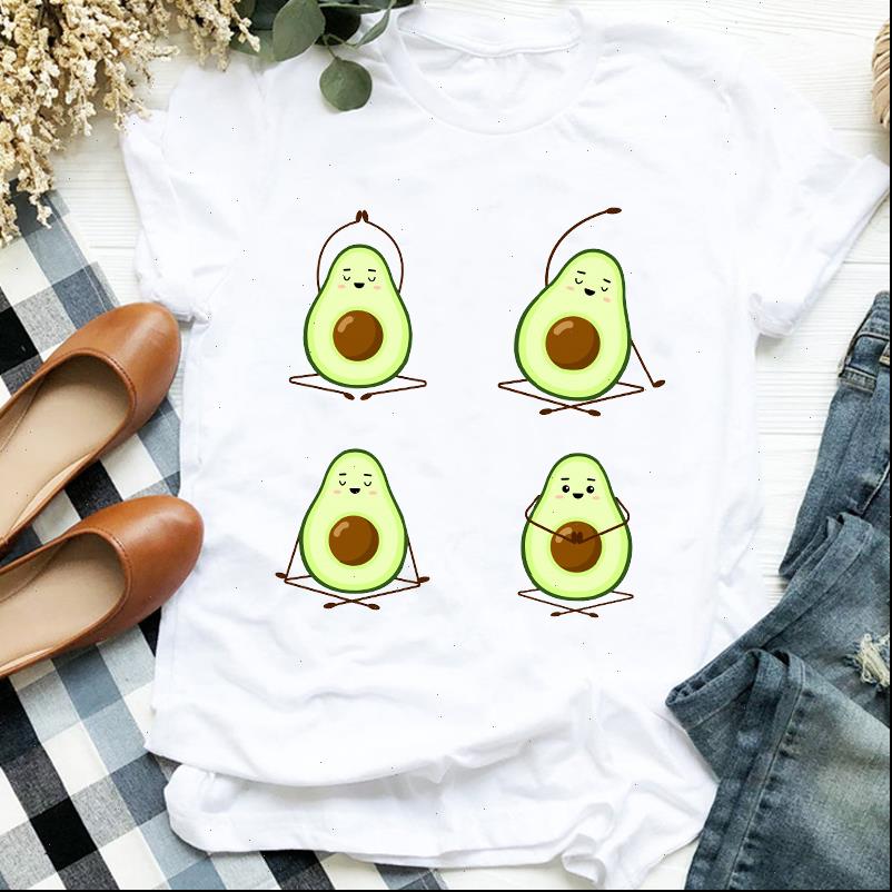 

women lady cartoon fruit avocado funny short sleeve print t tee tshirt for female shirt clothes graphic, White