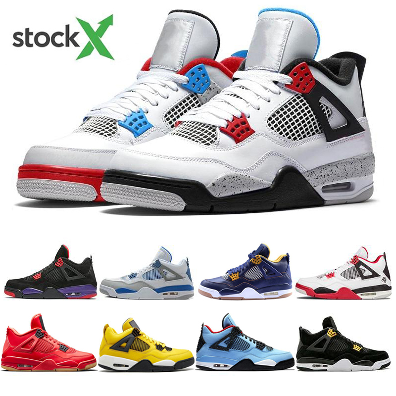 

Newest Stock Loyal Blue 4s IV Mens Basketball Shoes Bred White Cement What The Cactus Jack Cool Grey Men Women Sports Sneakers size36-45