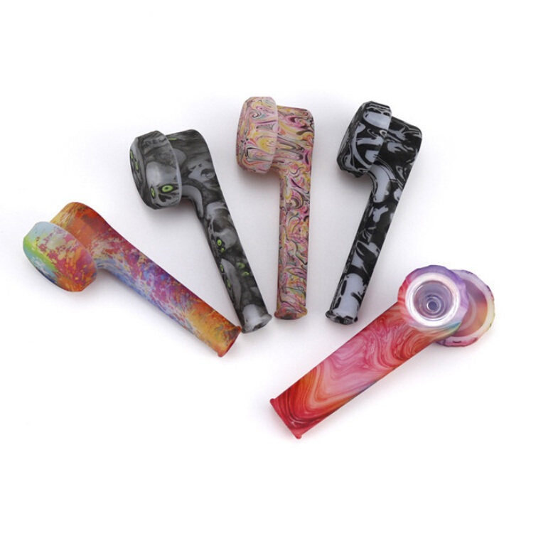 

3.5 inch Luminous Silicon Pipe With OPP Bag Glow In The Dark Mix color Glass Bowl Dab Spoon Tobacco Pipes For Smoking Tool Wholesale Price