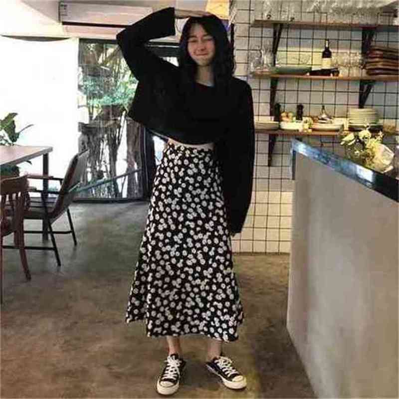

Flower Pattern Casual Fresh Loose Basic Simple College Wind Summer Chiffon Female Women Arrival A-line Skirts 210629, Multi