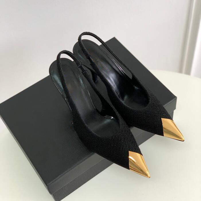 

2022 Luxury Designer Aw Chain Heel Women Sandals Leather High Heels Pointed Toe Sandals 35-40, Color 5