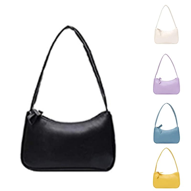 

Female Baodan Shoulder Bag Simple Wild Net Red Armpit Bag Bowknot Handbag PU Leather Lady Handbag, Black