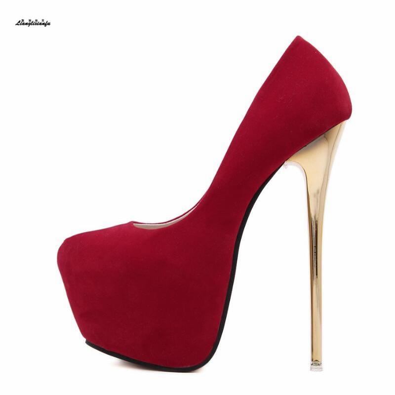 

Feminino Wedding Stiletto platform zapatos mujer Spring/Autumn16cm metal thin heel round toe shoes women's Banquet Elegant pumps, Black