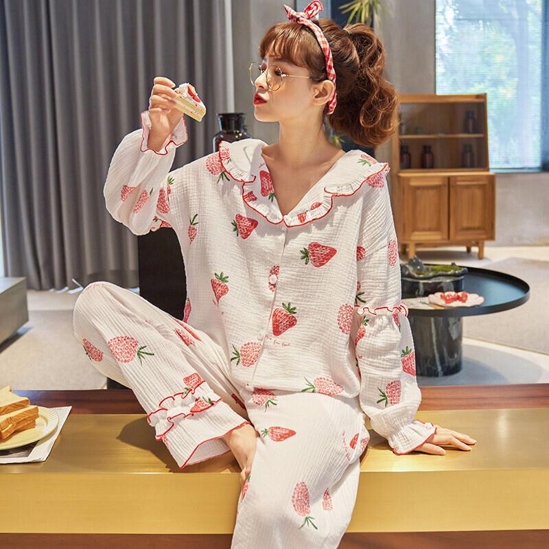 

Women's Sleepwear Pajamas Spring And Autumn Internet Korean Style Pure Cotton Long Sleeve Suit Cute Loungewear, H3977
