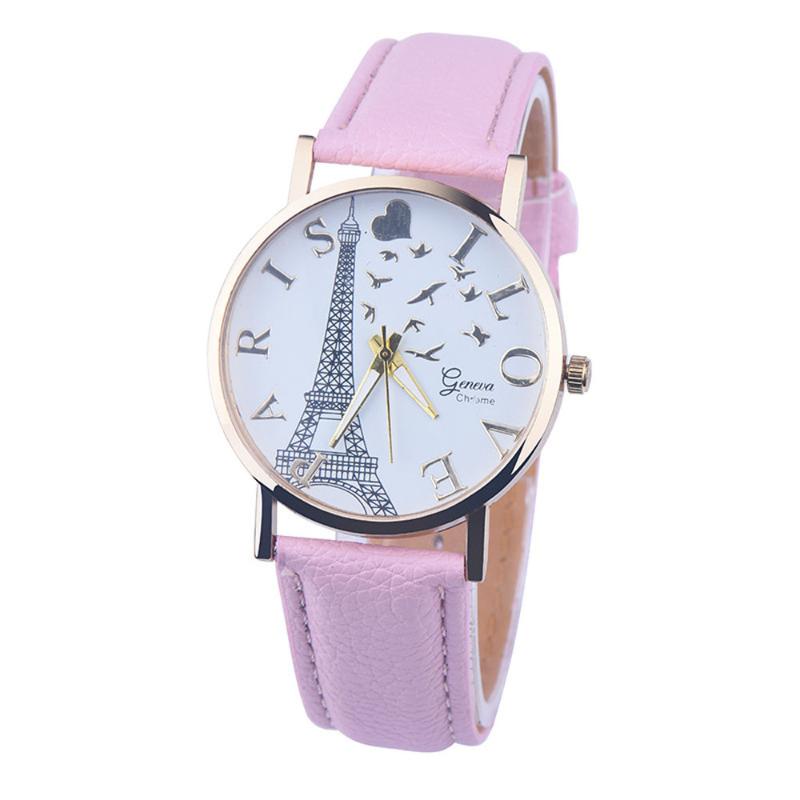 

Wristwatches GENEVA Women's Watches Fashion Eiffel Tower Ladies Leather Relogio Feminino Clock Gift Wristwatch Bayan Kol Saat *E, Black