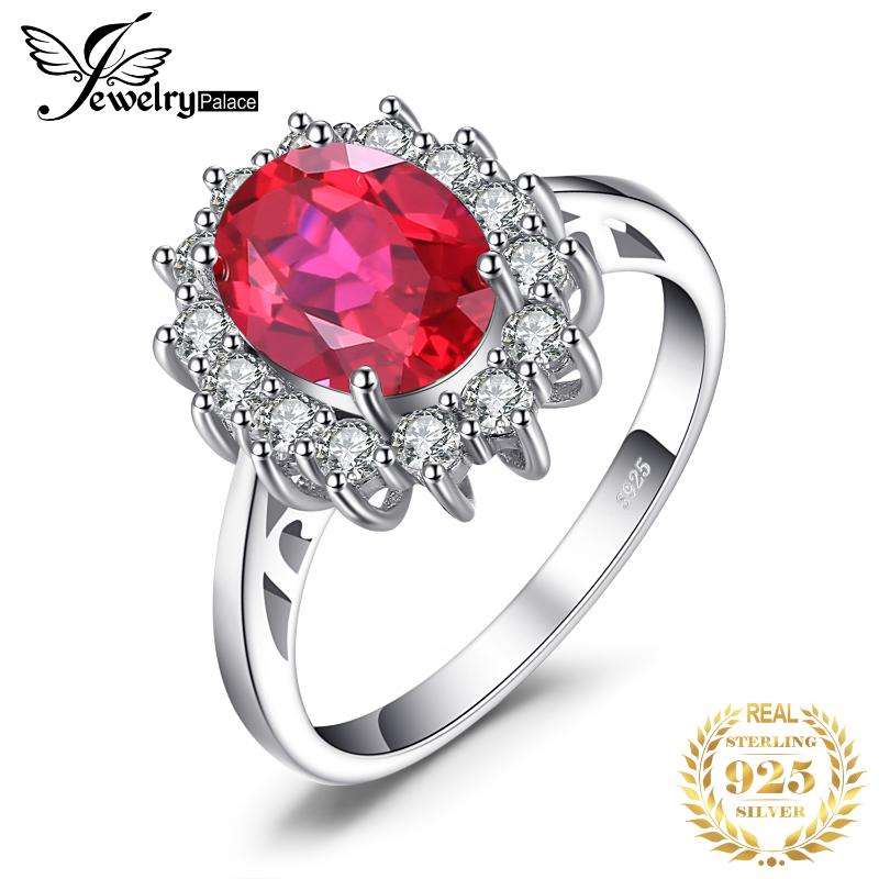Cluster Rings JewelryPalace Created Red Ruby Ring 925 Sterling Silver Women Engagement Gemstones Jewelry-image-718552173
