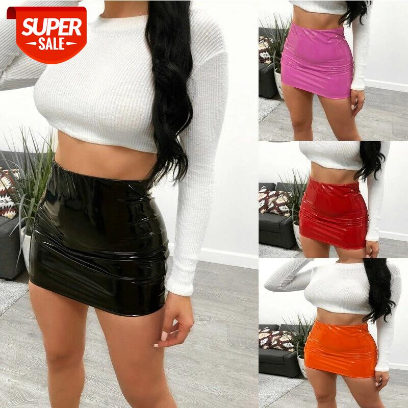 

hirigin Women Bright leather Comfort High Waist Mini Pencil Skirt Party pu latex fabric Zip Bright Leather Skirt #Le75, Black;gray