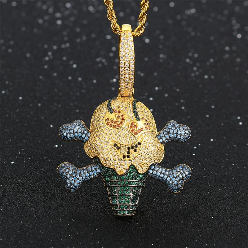 

Pendant Necklaces Iced Out Pirate Cream Necklace Pave Bling Cubic Zircon Fashion Hip Hop Skull Jewelry With 24 Inches Chain